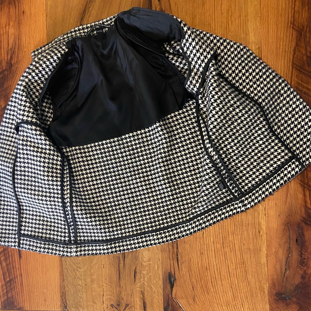 Ellen Tracy Black/Ivory Blend Houndstooth Wool/Cashmere Open Front Blazer, Sz 6 - Picture 6 of 10